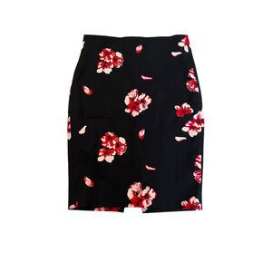 RW&CO Black Floral Print High Waist Knee Length Stretch Pencil Skirt 8